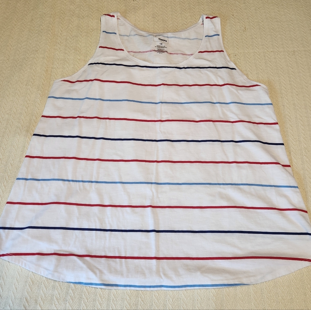 Sonoma White Tank Top with Red and Blue Stripes 1XL